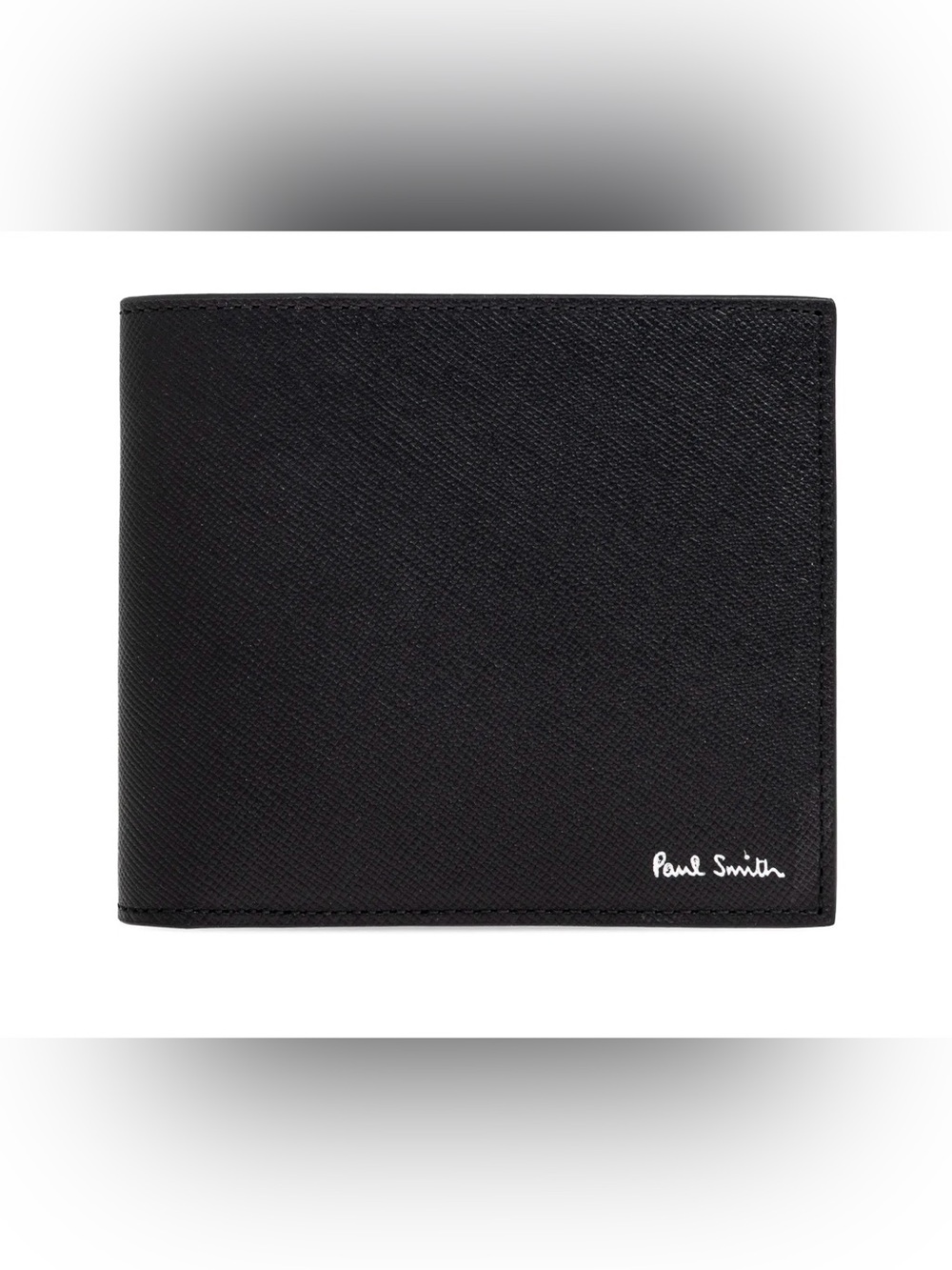 Paul Smith Black Textured Leather Bifold Wallet with Silver Logo (Made in Italy)